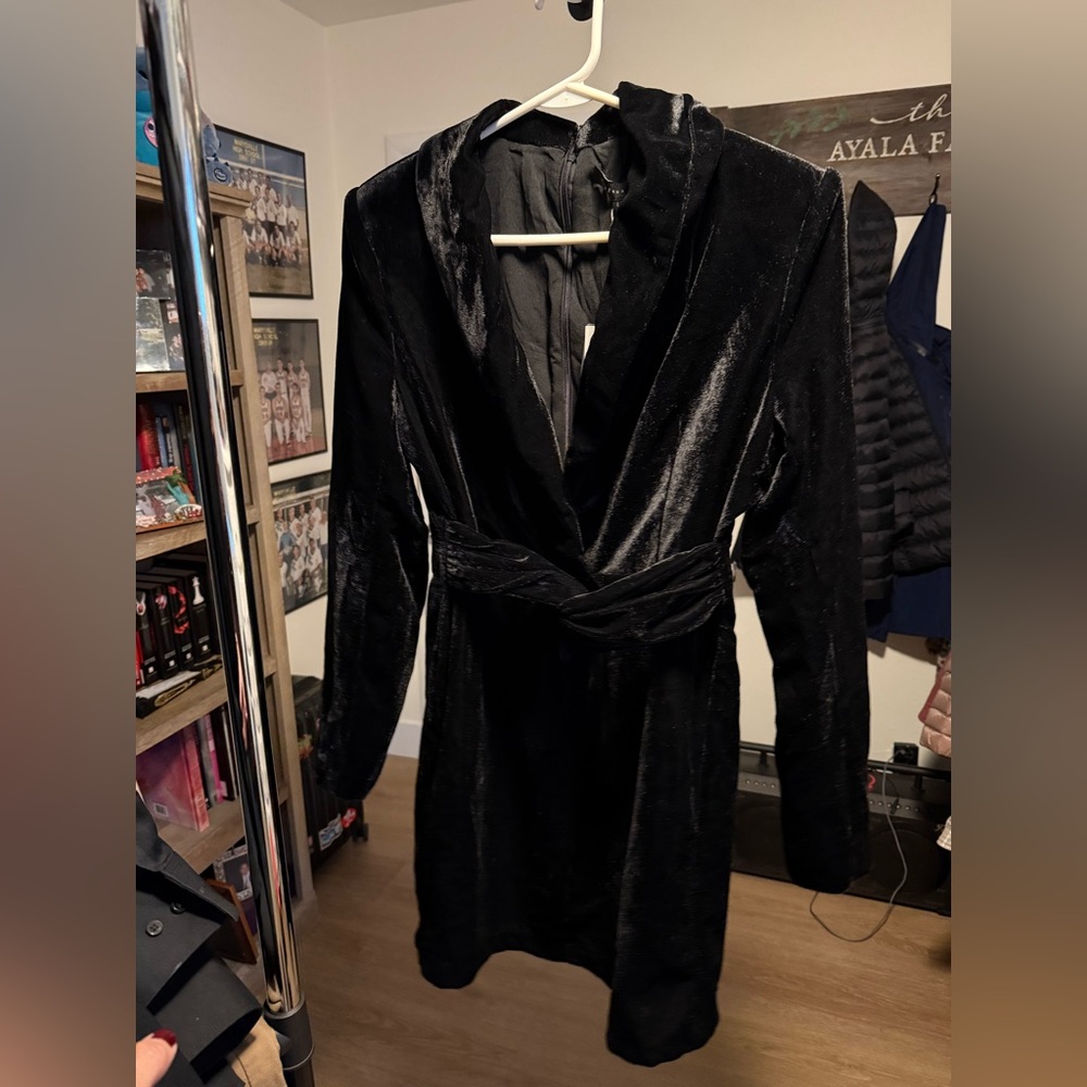 NWT Black Velvet Mini Dress - Picture 2 of 9
